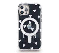 Personalised Phone Case For Apple iPhones, 16, 15, 14, 13, SE Pro Max, Mini, Plus, Samsung S23, S24, S25 Gel Case Compatible with MagSafe, White Heart Design with White Text/Initials on Clear Case