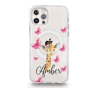 Personalised Phone Case For Apple iPhones, 16, 15, 14, 13, SE Pro Max, Mini, Plus, Samsung S23, S24, S25 Gel Case Compatible with MagSafe, Initial/Name/Text, Pink Bow Giraffe on Clear Gel Cover