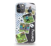 Personalised Phone Case For Apple iPhones, 17, 16, 15, 14, Pro, Max, Mini, Plus 13, 12, 11, X, XS, XR, SE Custom Grey Football Hard Cover with Four Photo Collage