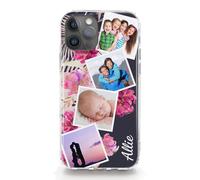 Personalised Phone Case For Apple iPhones, 17, 16, 15, 14, Pro, Max, Mini, Plus 13, 12, 11, X, XS, XR, SE Custom Purple Flower Leaf Hard Cover with Four Photo Collage