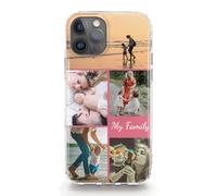 Personalised Phone Case For Apple iPhones, 17, 16, 15, 14, Pro, Max, Mini, Plus 13, 12, 11, X, XS, XR, SE Custom Text Hard Cover, Pink Border Five Photo Collage