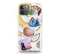 Personalised Phone Case For Apple iPhones, 17, 16, 15, 14, Pro, Max, Mini, Plus 13, 12, 11, X, XS, XR, SE Custom Yellow Honey Bee Comb Leaf Cover with Four Photo Collage