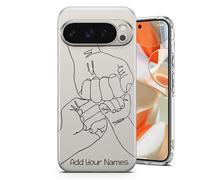 Personalised Phone Case for Google Pixel 10/10 Pro - Clear Soft Gel Custom Cover Hands Outlines Design Individual Style Initials Name Text - Nuclear Family