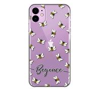 Personalised Phone Case For Huawei P Phones, P Smart, P9, P20, P30, P40 Pro, Lite, Bee Design Print with Black & White Name/Initials on Clear Case, Hard Cover