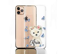 Personalised Phone Case For Huawei P Phones, P Smart, P9, P20, P30, P40 Pro, Lite, Initial/Name/Text, Blue Butterfly Polar Bear Design on Clear Hard Cover