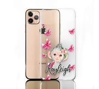Personalised Phone Case For Huawei P Phones, P Smart, P9, P20, P30, P40 Pro, Lite, Initial/Name/Text, Pink Bow Monkey Design on Clear Hard Cover