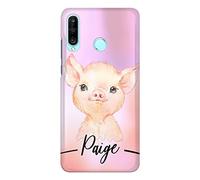 Personalised Phone Case For Huawei P Phones, P Smart, P9, P20, P30, P40 Pro, Lite, Initials/Name on Pink Piglet Print Hard Phone Cover
