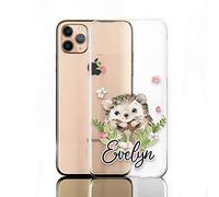 Personalised Phone Case For Samsung Galaxy A Phones, A15, A16, A34, A36, A25, A51, A52, A53, A54, A55, A56, Initial/Name/Text, Pink Flower Hedgehog Design on Clear Hard Cover