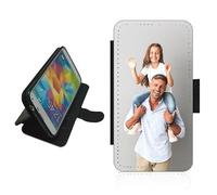 Personalised phone case wallet For Apple iPhone 15 flip case photo on the front panel. Silicone rubber holder, PU leather back panel, card slots Black