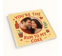 Personalised Photo Acrylic Coaster Gift - Cute Doodle Style Photo Frame with Romantic Message for Couples, Modern Drinkware Accessory
