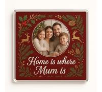 Personalised Photo Acrylic Coaster Gift with Festive Holly Frame Design - Personalised Christmas Home Decor for Mum's Special Touch