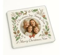Personalised Photo Acrylic Coaster Gift with Holly Frame Bliss Design - Elegant Christmas Photo Keepsake for Nan's Festive Table