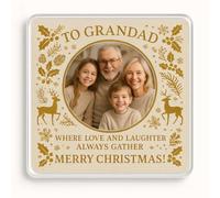 Personalised Photo Acrylic Coaster Gift with Personalised Christmas Family Photo Frame - Elegant Gathered Joy Design for Grandad