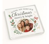 Personalised Photo Acrylic Coaster with Personalised Christmas Photo Design - Merry Memory Frame for Auntie