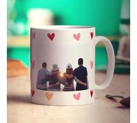 Personalised Photo and Message Mug with Hearts - 11oz Cup - Add Your Own Photo and Message - Customised Printed Gift for Him, Her, Anniversary, Wedding, Birthday