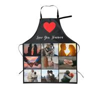 Personalised Photo Aprons for Adults Women Men, Customised Funny Aprons Printed Heart Pattern, Adjustable Waterproof Black Apron with Two Pockets for Chef Cooking Kitchen Painting for Family Friends