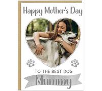 Personalised Photo Best Dog Mummy Mother's Day Cards - Upload Your Photo Custom Name 8 Colour Options Heart Frame Happy Mother's Day Greeting Cards A5 (Silver)