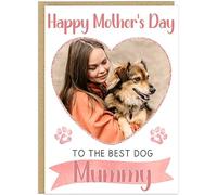 Personalised Photo Best Dog Mummy Mother's Day Cards - Upload Your Photo Custom Name 8 Colour Options Heart Frame Happy Mother's Day Greeting Cards A5 (Rose Gold)