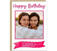 Personalised Photo Birthday Card - Custom Add Name & Photo Happy Birthday Card for Mum Grandma Nanny Sister Daughter Bestie - Choose from 7 Colours Greetings Card For Her (Bright Pink)