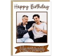 Personalised Photo Birthday Card for Him Custom Own Name and Add Your Own Picture A5 Greetings Card for Dad Grandad Brother Son Best Friend Keepsake Card For Men (Brown)
