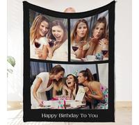 Personalised Photo Blanket, Custom Collage Picture Blanket with Text, Birthday Gift for Her