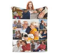 Personalised Photo Blanket for Adults Parents, Customised Small Large Print 9 Pictures Blanket with Your Own Text, Design Gifts for Birthday Christmas Anniversary for Mum Dad Grandpa Grandma Couples
