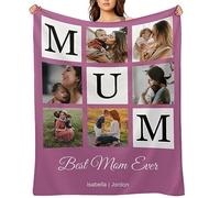 Personalised Photo Blanket for Mum Mummy from Daughter Son Husband | Custom Flannel Blanket for Mother’s Day Birthday Gifts, Customised Throw with Your Own Pictures