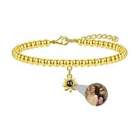 Personalised Photo Bracelet Custom Round Bead Projection Bracelet with Picture Inside, Magnify Memory Photo Bracelets, Hidden Secret Photo Bracelet for Women Best Friend Friendship Silver Rose Gold