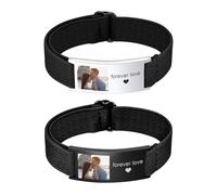 Personalised Photo Bracelet for Couple Lover - Custom Engraved Text Bracelets for Bae Sweetheart Darling Soulmates Valentine's Day Birthday Anniversaries Gift