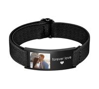 Personalised Photo Bracelet for Men Women - Custom Engraved Text Bracelets for Husband Wife Dad Boyfriend Lover Couple Darling Soulmates Valentine's Day Birthday Anniversaries Gift (Black)