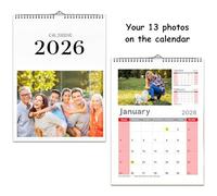 Personalised Photo Calendar 2026, Custom Wall Calendar, Personalise Wall Planner with your own Photos, Custom Gift for Family Friends or Home Office (White, A4)