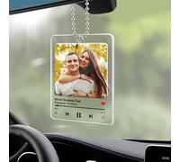 Personalised Photo Car Hanging Ornament,Custom Rear View Mirror Accessories with Photo&Song,Spotifty Acrylic Plaque Car Decorations Interior Gift for Boyfriend,Girlfriend