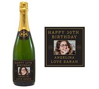 Personalised Photo Champagne Bottle Engraved Gift Square Elements Gold Label 1 x 75 cl