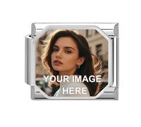 Personalised Photo Charm Silver Stainless Steel Italian Charm fits all 9mm Bracelet, Customised Gifts, Add Your Own Photo (Octagon Silver)