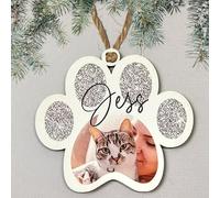 Personalised Photo Christmas Decoration - Customisable Bauble for Pet Lovers, Heartwarming Keepsake for the Holidays, (Silver, Mdf Wood Indoor Use Only 10cm x 9cm)