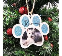 Personalised Photo Christmas Decoration - Customisable Bauble for Pet Lovers, Heartwarming Keepsake for the for Christmas (Blue, Mdf Wood Indoor Use Only 10cm x 9cm)