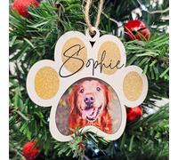 Personalised Photo Christmas Decoration - Customisable Bauble for Pet Lovers, Heartwarming Keepsake for the Holidays, (Gold, Mdf Wood Indoor Use Only 10cm x 9cm)