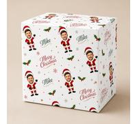 Personalised Photo Christmas Gift Wrap with Custom Name - Face on Santa Body Wrapping Paper - Funny Personalised Christmas Wrapping Paper with Your Photo (3 Meters)
