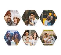 Personalised Photo Coasters for Drinks, Custom Faux Leather Cup Mat Set with Any Picture Text Logo, Coffee Table Coasters, Housewarming Birthday Gift (Hexagon, 6PCS)