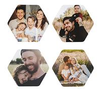 Personalised Photo Coasters for Drinks, Custom Faux Leather Cup Mat Set with Any Picture Text Logo, Coffee Table Coasters, Housewarming Birthday Gift, Hexagon, 4 PCS