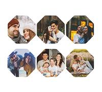 Personalised Photo Coasters for Drinks, Custom Faux Leather Cup Mat Set with Any Picture Text Logo, Coffee Table Coasters, Housewarming Birthday Gift (Octagon, 6PCS)