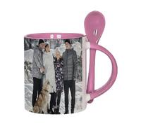 Personalised Photo Collage Mug with Spoon - Custom Printed Ceramic Mug with Your Own Multi Photo Design - Colour Inside Coffee Cup - Gift for Him, Her, Friends, Family. (2 Photo, Pink)