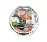 Personalised Photo Compact Mirror - First Valentine’s as Husband & Wife Gift, Custom Wedding Photo Mirror, Romantic Valentine’s or Anniversary Keepsake for Her