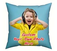 Personalised Photo Cushion Cover Custom Text Gift - Soft Square Pillow Case for Birthday Valentine's Christmas (15.75 * 15.75in)