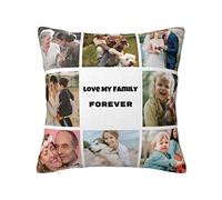 Personalised Photo Cushions Cover Customised Cushion with 8 Images Collage, Custom Decorative Square Pillow Case Cover with Your Text Name, Photo Gifts for Loves Couples