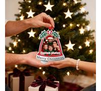 Personalised Photo Decorations, Christmas Tree Custom Metal Ornaments, Ideal for Mothers, Fathers, Friends, Lovers, Weddings and Baby's First Christmas (Bell)