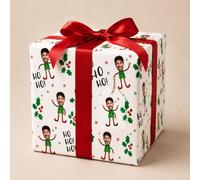Personalised Photo Elf Christmas Gift Wrap with Custom Name - Face on Elf Body Wrapping Paper - Funny Personalised Christmas Wrapping Paper with Your Photo (1 Meter)