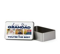 Personalised Photo, Father's Day Gift, Love You Grandad You're The Best, Metal Tin Storage Box, Biscuit, Chocolate, Emergency Stuff Tin. (Rectangular)
