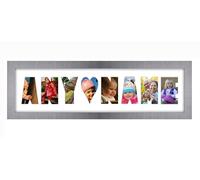 Personalised Photo Frame any Name Word 3 to 9 letters Single Mounted Unique Birthday Picture Gift Present (Brushed Silver White Mount, 8 Letter)