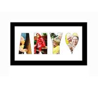 Personalised Photo Frame any Name Word 3 to 9 letters Single Mounted Unique Birthday Picture Gift Present (Black Finish White Mount, 3 Letter with Heart)